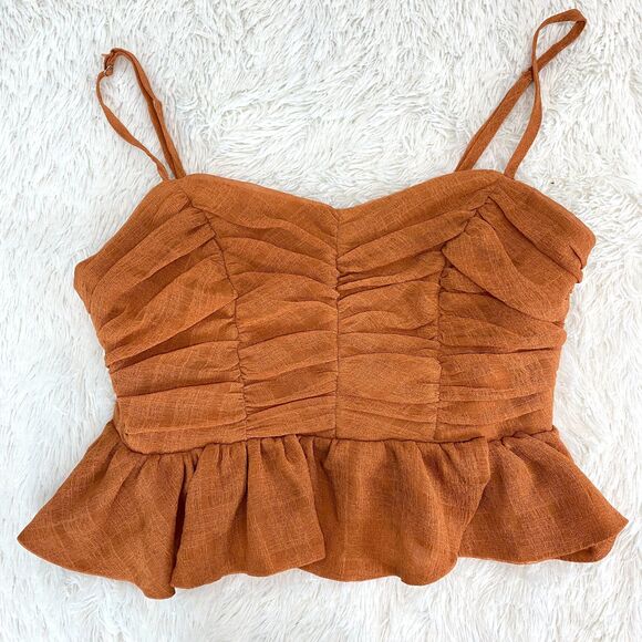 Here Comes The Sun Rust Orange Ruffle Ruched Cropped Summer Tank M - Picture 1 of 7